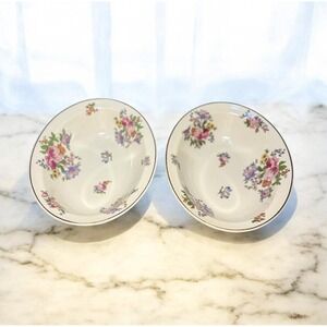 Syracuse China Glenwood Old Ivory Oval Vegetable Bowls Set of 2, 10" 1930 Floral